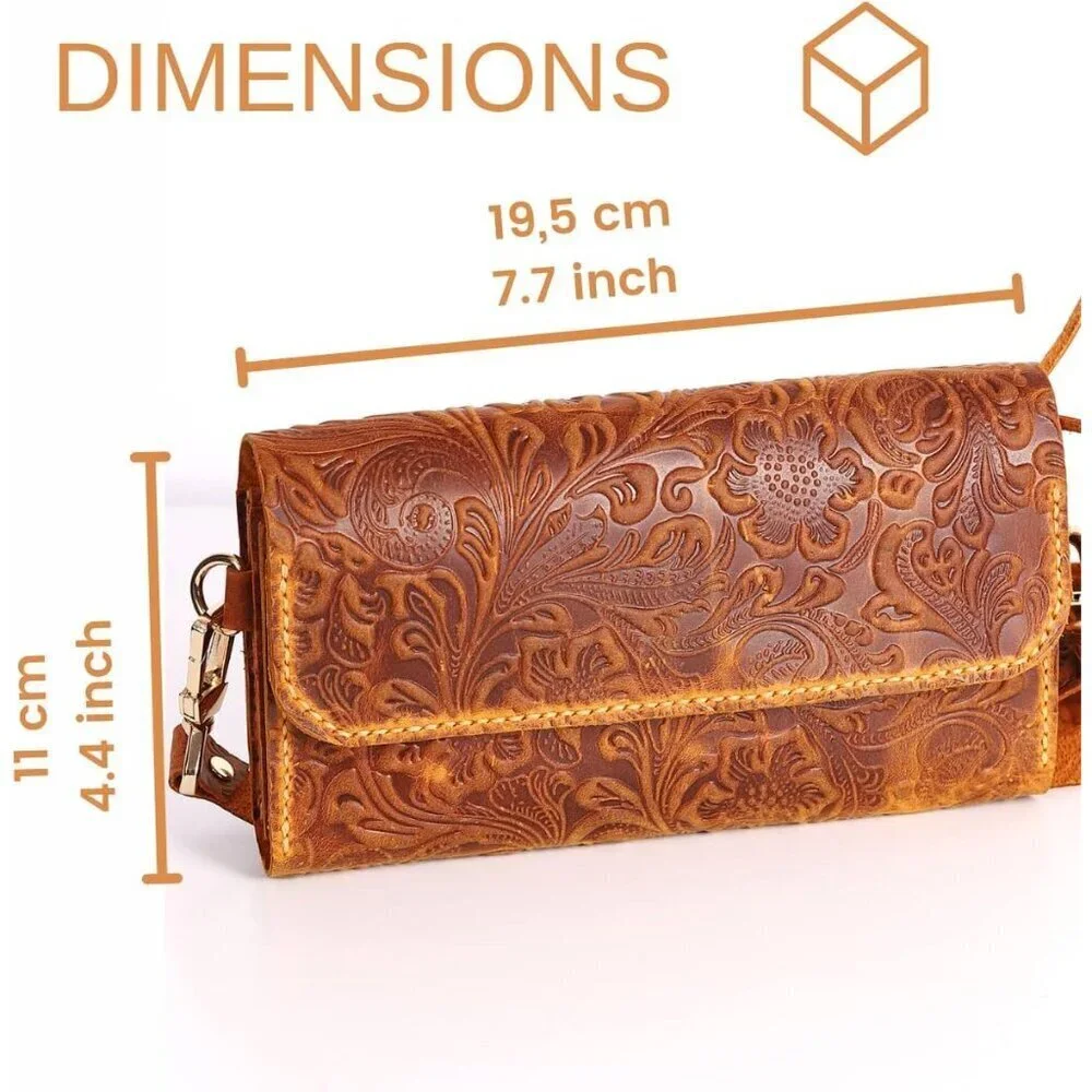 Small Handmade Leather Crossbody Bag for Women, Phone Wallet Purse